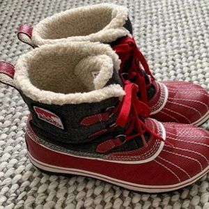 % Sorel Red & Denim Waterproof Winter Boots